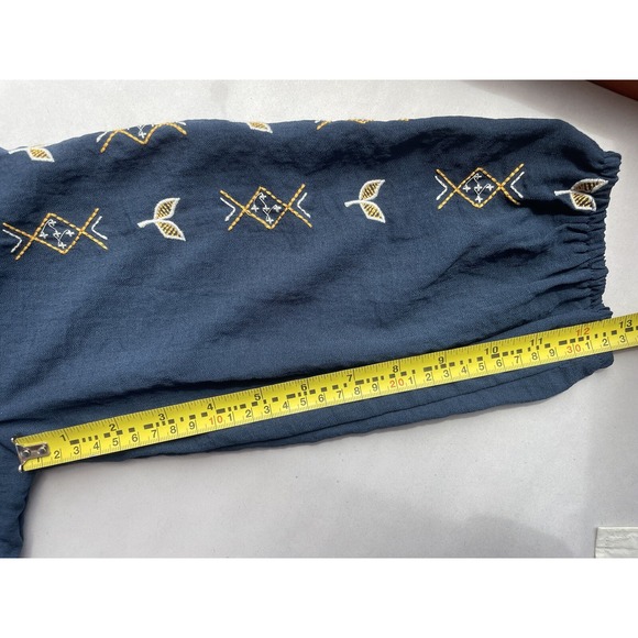 Dress Forum M Navy Embroidered Corset Tie Front Short Boho Hippie Alpine Oktober - Picture 14 of 16